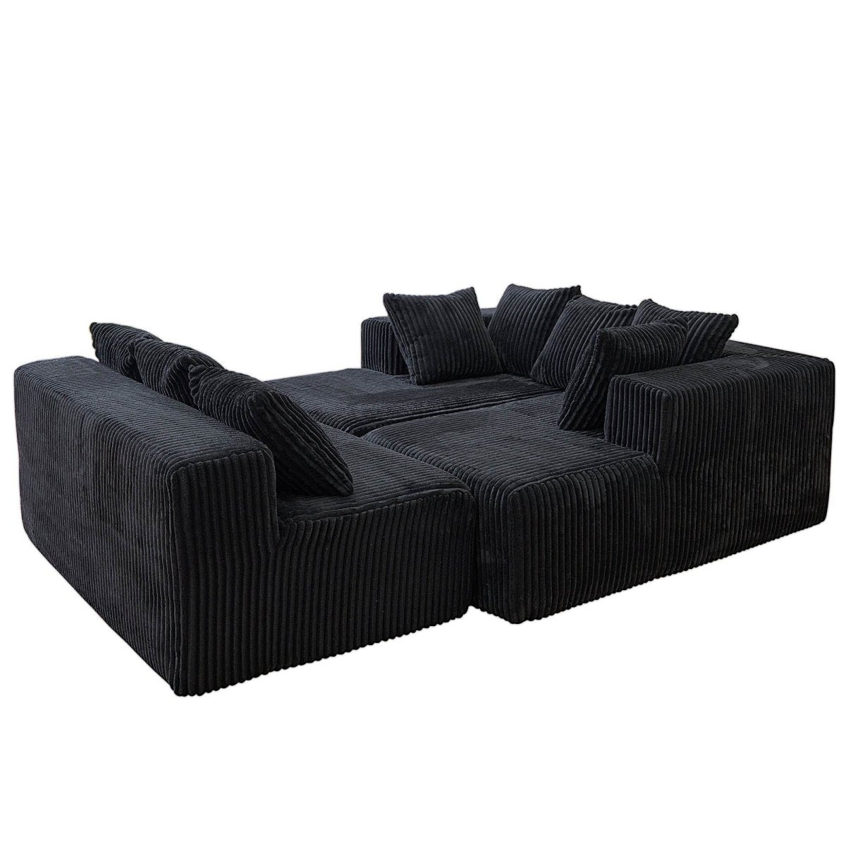 Modular U - Shaped Striped Corduroy Polyester Sectional Sofa - Driftwood - Omega Lifestyles