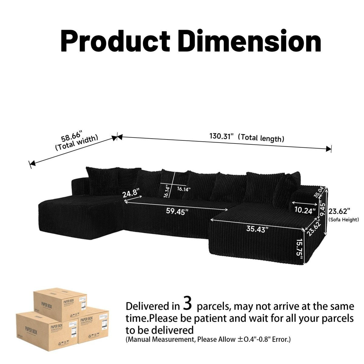 Modular U - Shaped Striped Corduroy Polyester Sectional Sofa - Driftwood - Omega Lifestyles