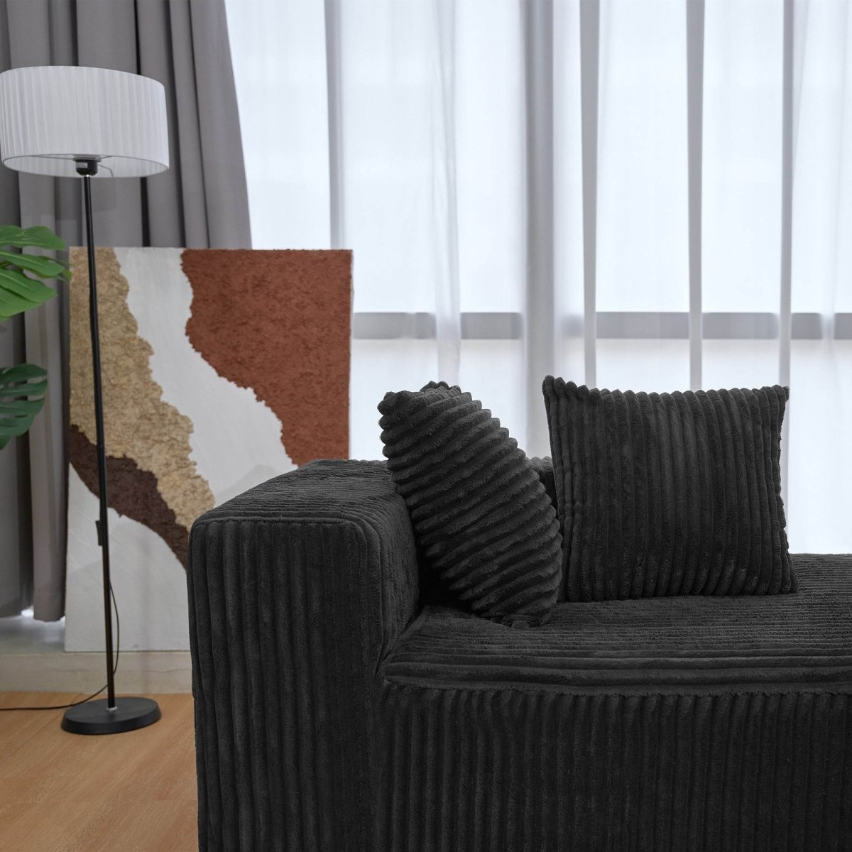 Modular U - Shaped Striped Corduroy Polyester Sectional Sofa - Driftwood - Omega Lifestyles