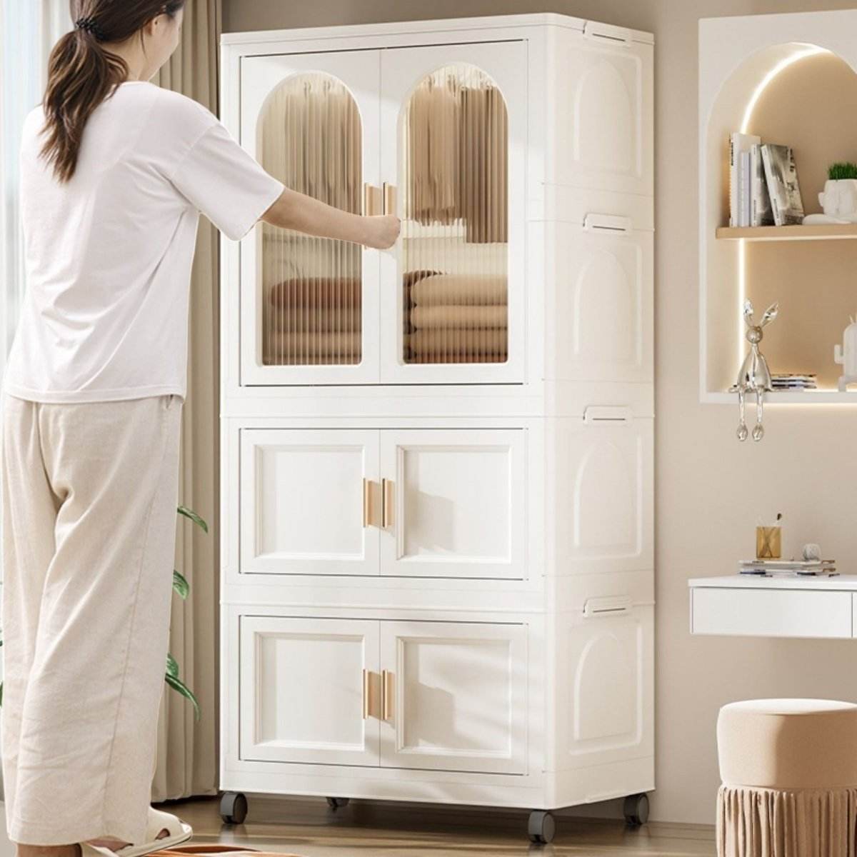 Multi-Functional Folding Plastic Wardrobe Storage Cabinet With Wheels - Sleep Galleria