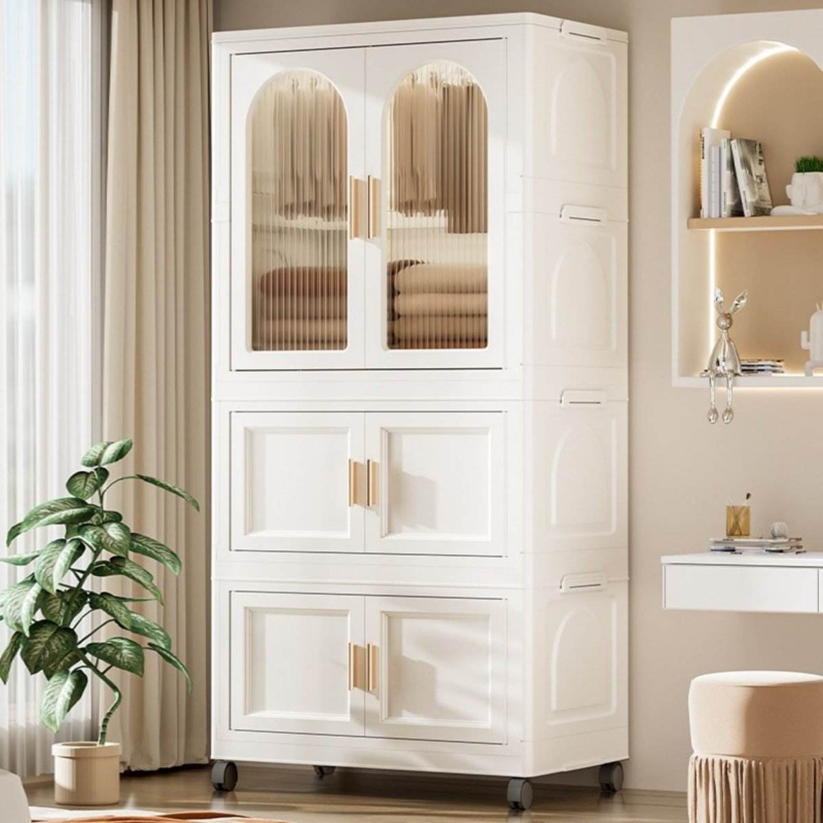 Multi-Functional Folding Plastic Wardrobe Storage Cabinet With Wheels - Sleep Galleria