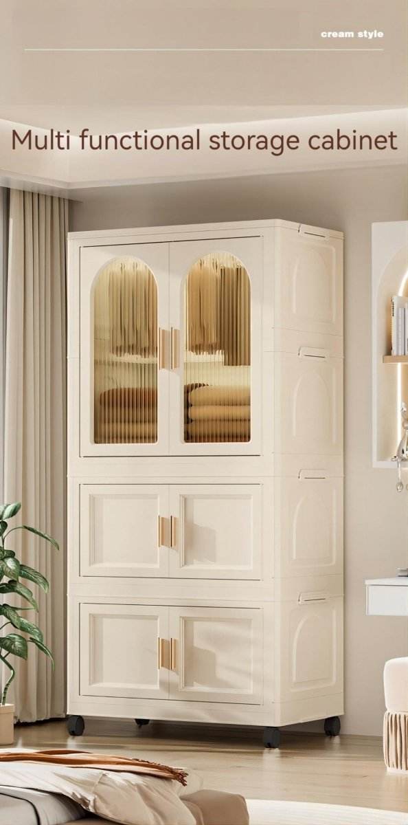 Multi-Functional Folding Plastic Wardrobe Storage Cabinet With Wheels - Sleep Galleria