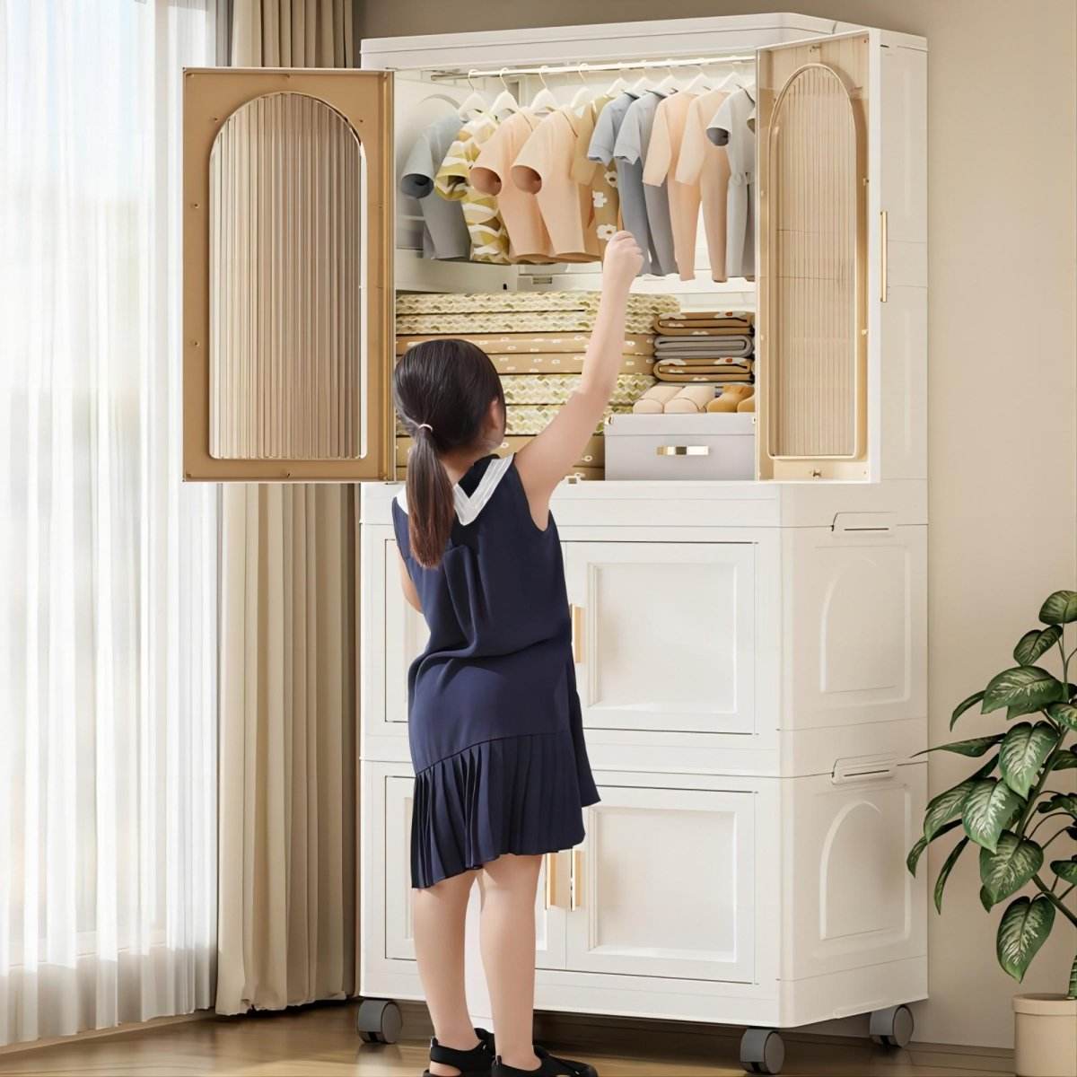 Multi-Functional Folding Plastic Wardrobe Storage Cabinet With Wheels - Sleep Galleria
