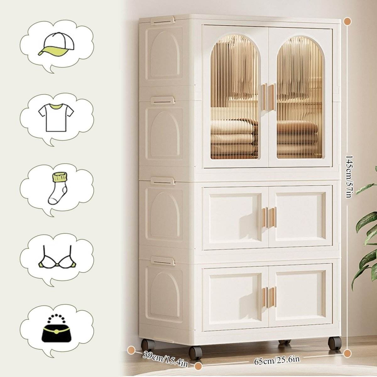 Multi-Functional Folding Plastic Wardrobe Storage Cabinet With Wheels - Sleep Galleria