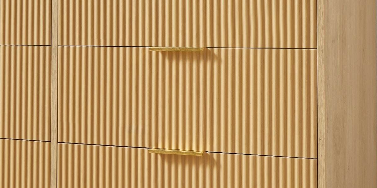 Natural Wave Pattern Particleboard Cabinet With 6 Drawers - Sleep Galleria
