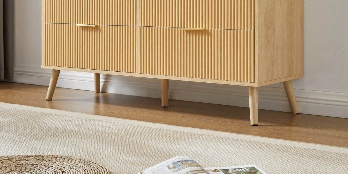 Natural Wave Pattern Particleboard Cabinet With 6 Drawers - Sleep Galleria