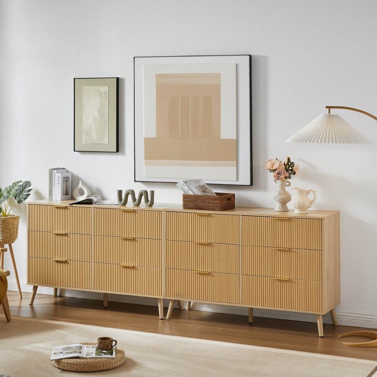 Natural Wave Pattern Particleboard Cabinet With 6 Drawers - Sleep Galleria