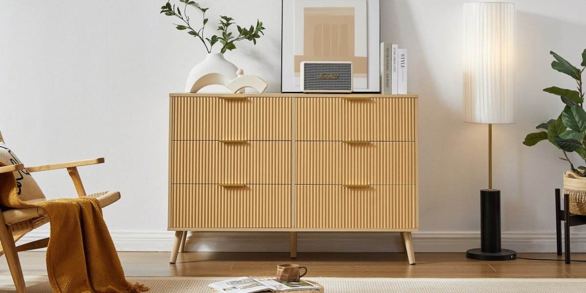 Natural Wave Pattern Particleboard Cabinet With 6 Drawers - Sleep Galleria