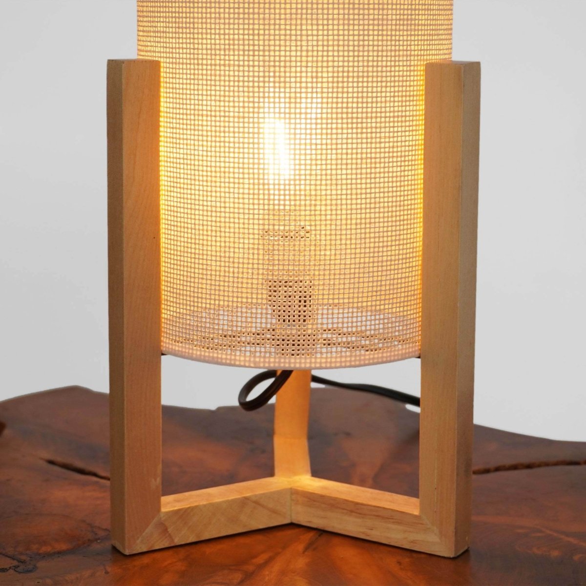 Oak Wood Mid-Century Modern Table Lamp with Rattan Shade - Sleep Galleria