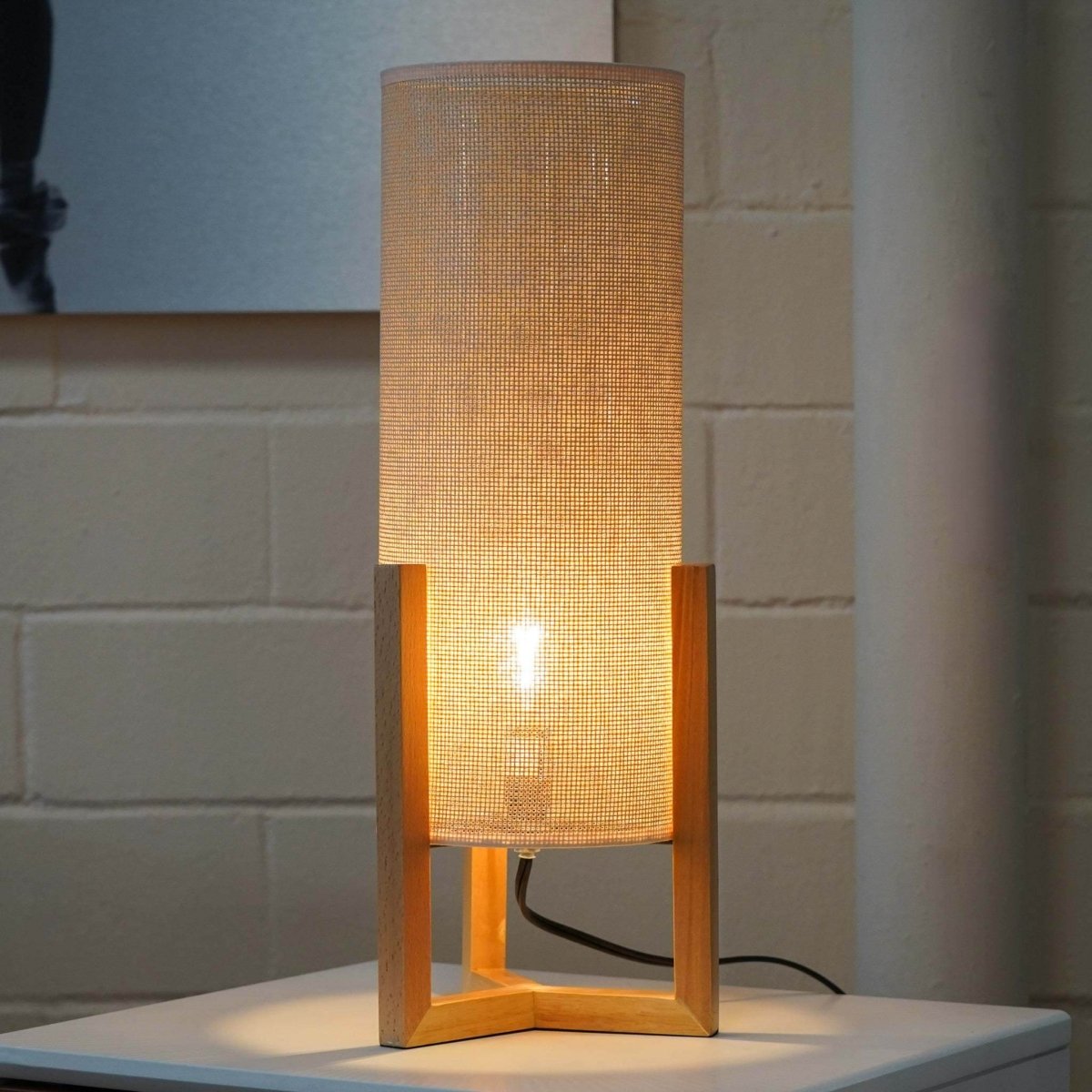 Oak Wood Mid-Century Modern Table Lamp with Rattan Shade - Sleep Galleria