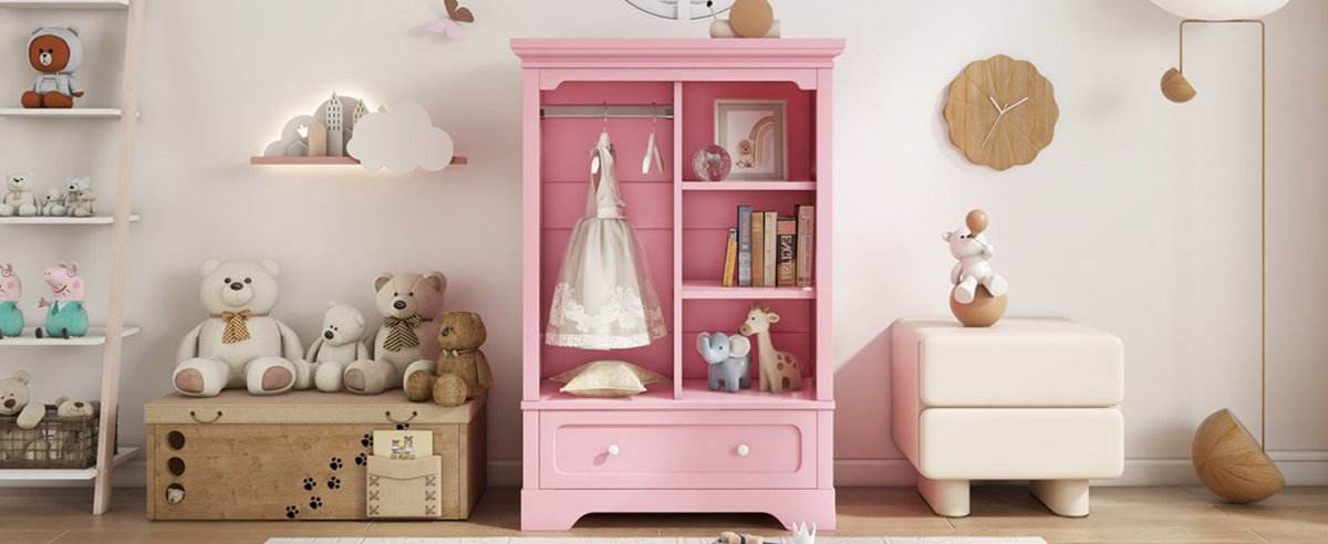 Open Children's Wardrobe With Hanging Rod Drawer - Sleep Galleria