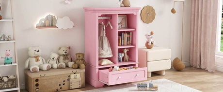 Open Children's Wardrobe With Hanging Rod Drawer - Sleep Galleria