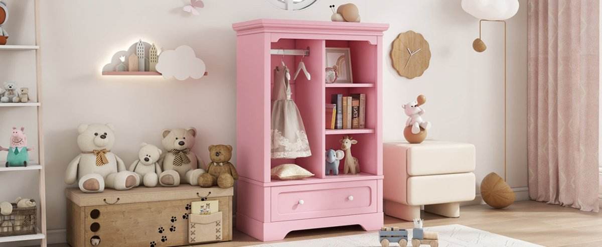 Open Children's Wardrobe With Hanging Rod Drawer - Sleep Galleria