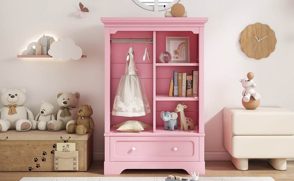 Open Children's Wardrobe With Hanging Rod Drawer - Sleep Galleria