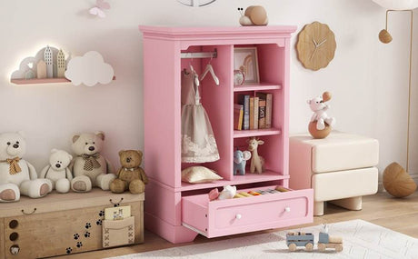 Open Children's Wardrobe With Hanging Rod Drawer - Sleep Galleria