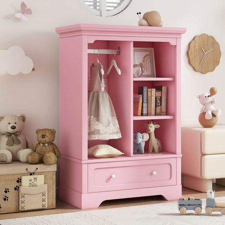 Open Children's Wardrobe With Hanging Rod Drawer - Sleep Galleria