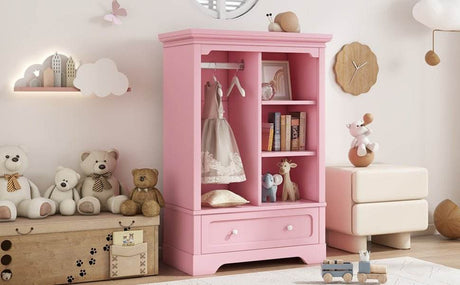 Open Children's Wardrobe With Hanging Rod Drawer - Sleep Galleria