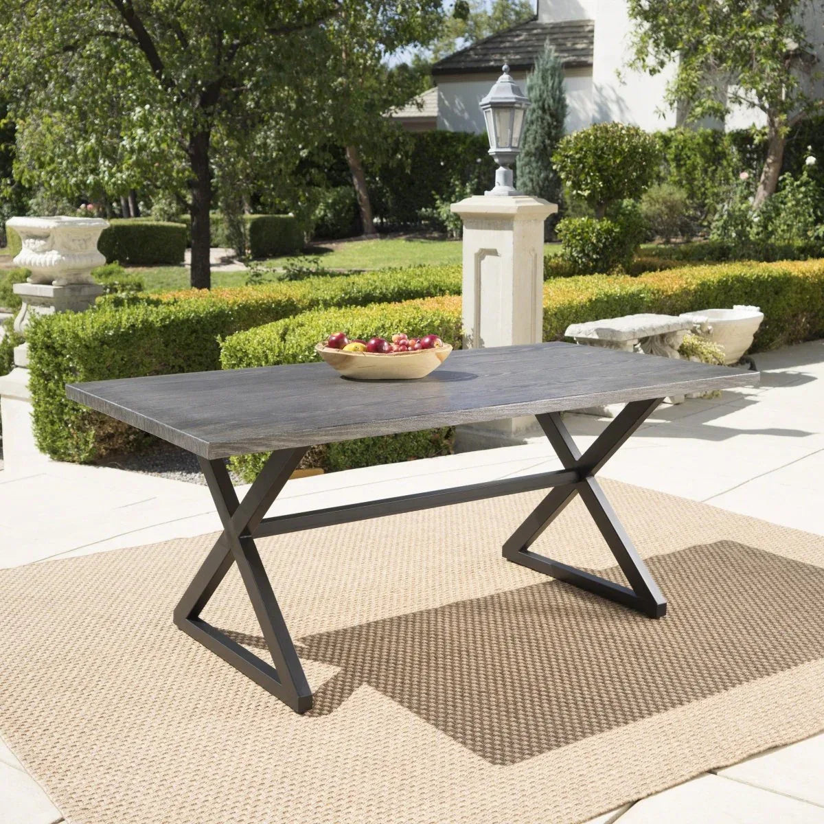 Outdoor Aluminum Dining Table With Steel Frame Gray Black - Omega Lifestyles