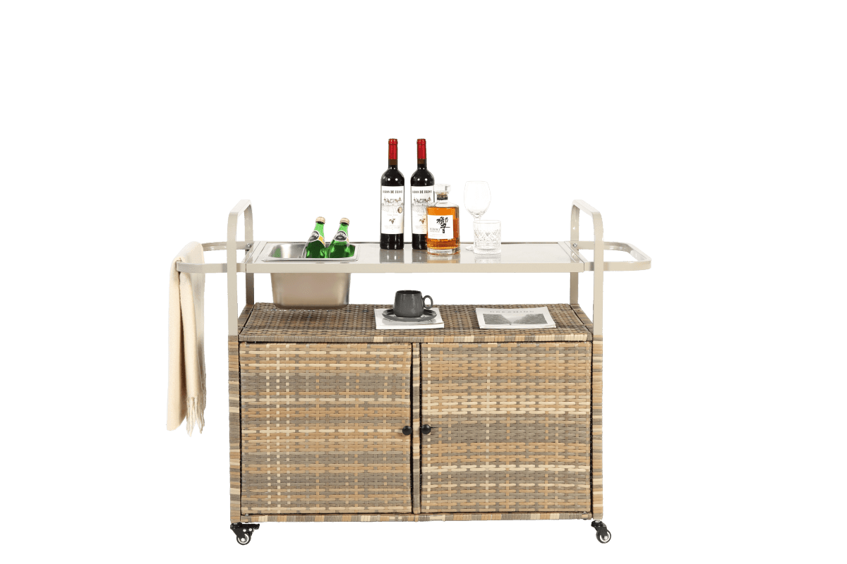 Outdoor Bar Table With Wicker Cabinet Steel Top Cart - Omega Lifestyles
