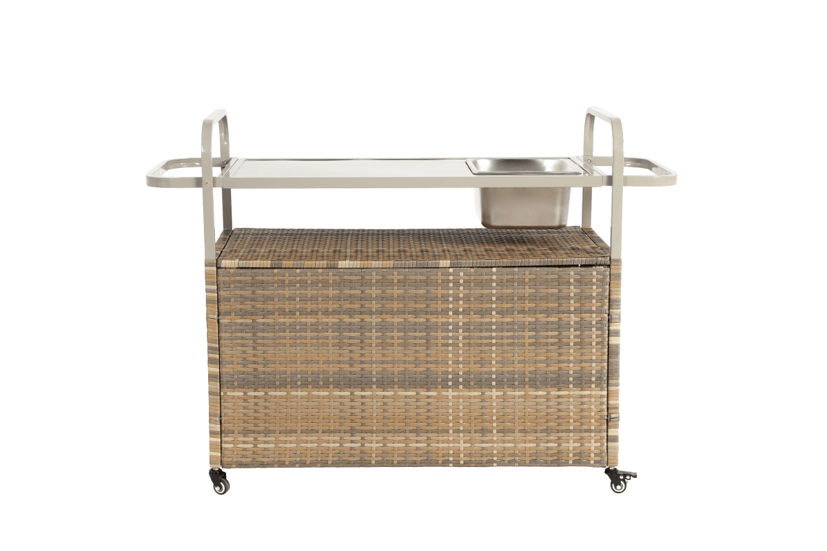 Outdoor Bar Table With Wicker Cabinet Steel Top Cart - Omega Lifestyles