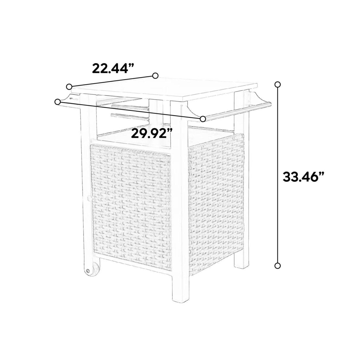Outdoor Kitchen Wicker Rolling Cart With Stainless Steel Top - Driftwood - Omega Lifestyles