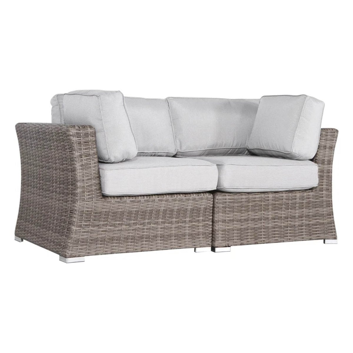 Outdoor Wicker Loveseat With Fade - Resistant Gray Cushions - Driftwood - Omega Lifestyles