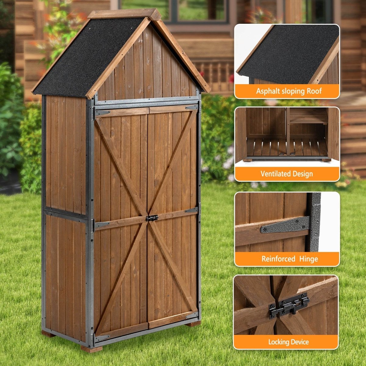 Outdoor Wood And Metal Garden Tool Storage Cabinet - Omega Lifestyles