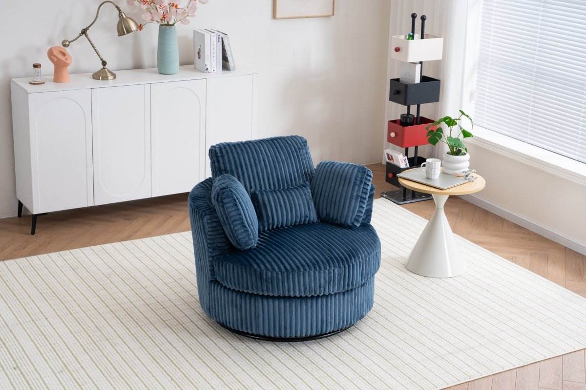 Oversized 360-Degree Swivel Plush Corduroy Accent Chair With Pillows - Sleep Galleria