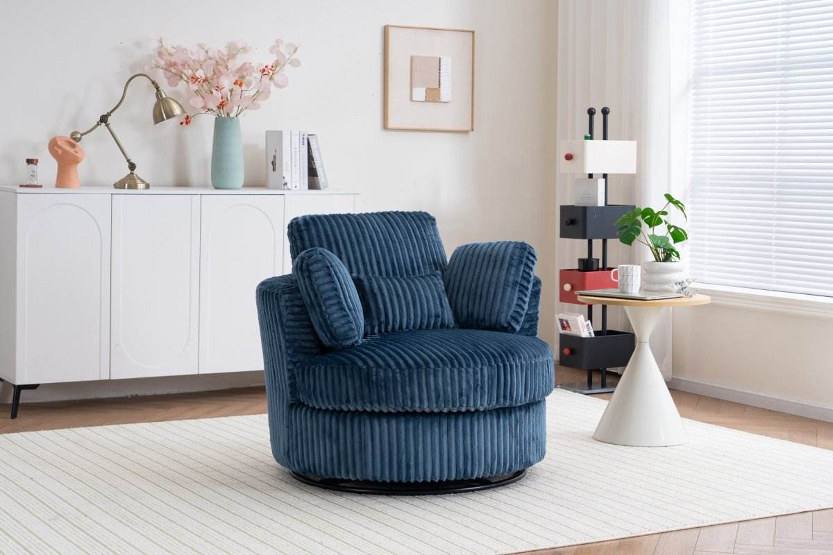 Oversized 360-Degree Swivel Plush Corduroy Accent Chair With Pillows - Sleep Galleria