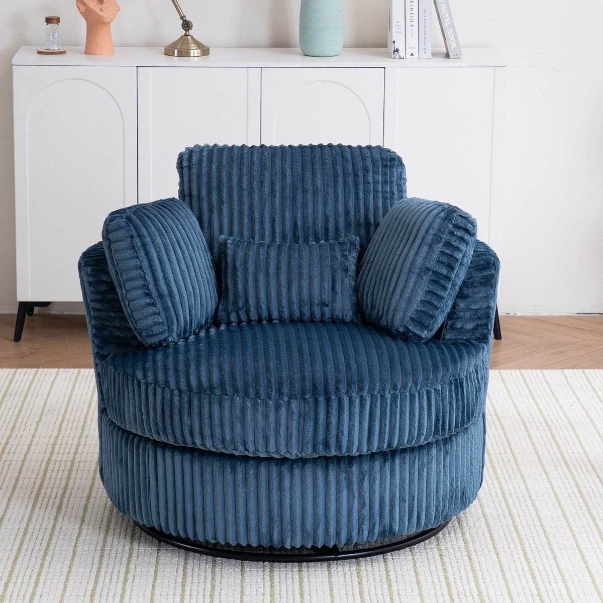 Oversized 360-Degree Swivel Plush Corduroy Accent Chair With Pillows - Sleep Galleria
