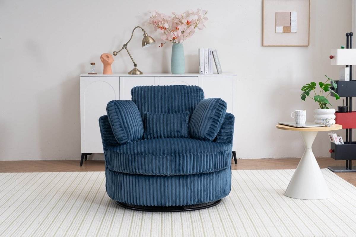 Oversized 360-Degree Swivel Plush Corduroy Accent Chair With Pillows - Sleep Galleria