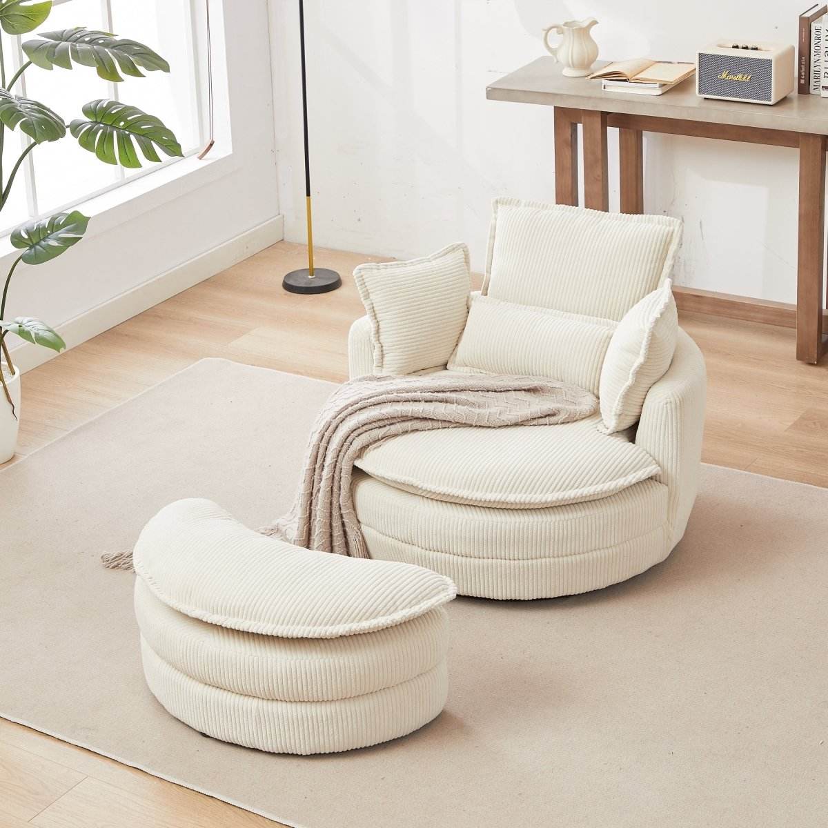 Oversized Modern Corduroy Swivel Chair With Ottoman - Sleep Galleria