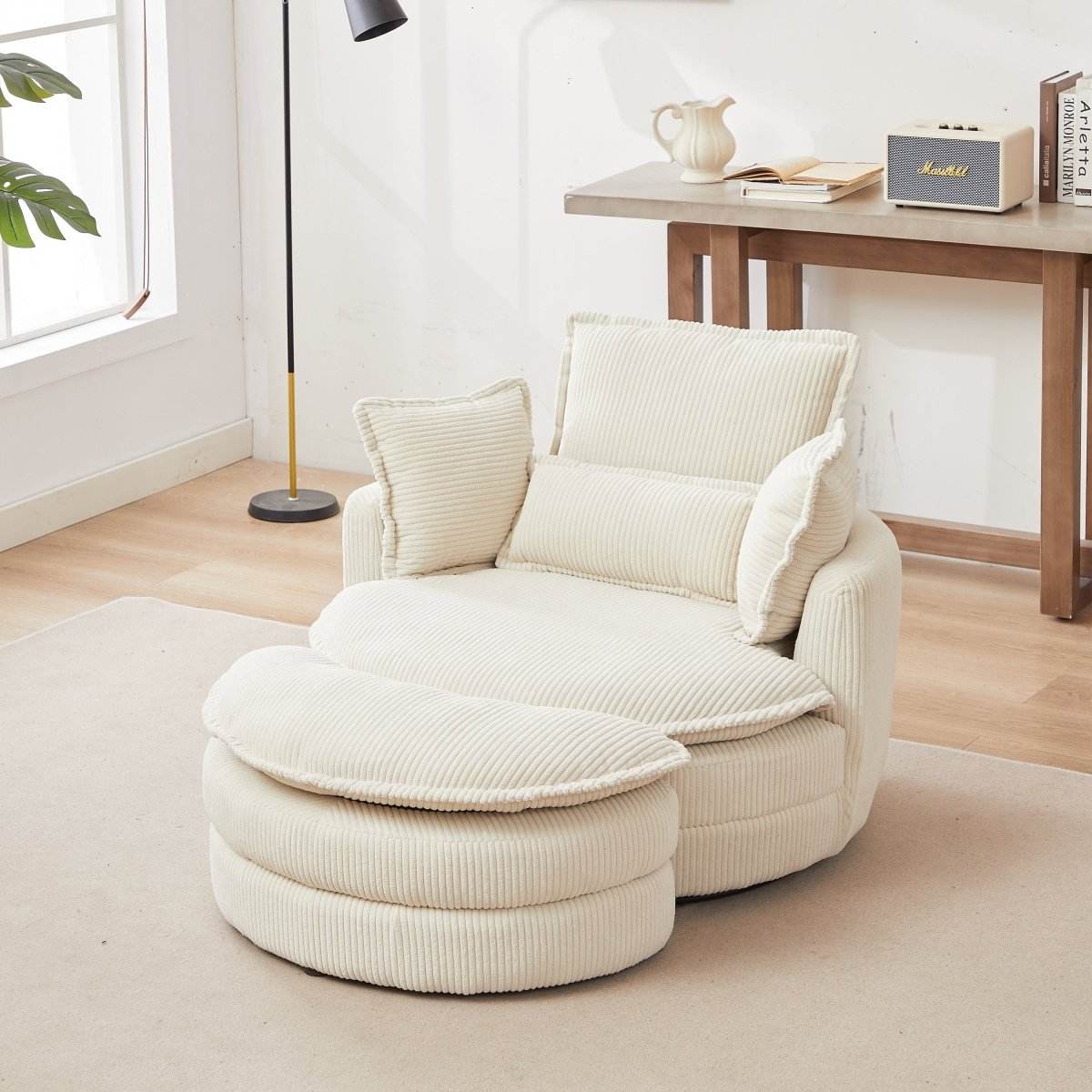 Oversized Modern Corduroy Swivel Chair With Ottoman - Sleep Galleria