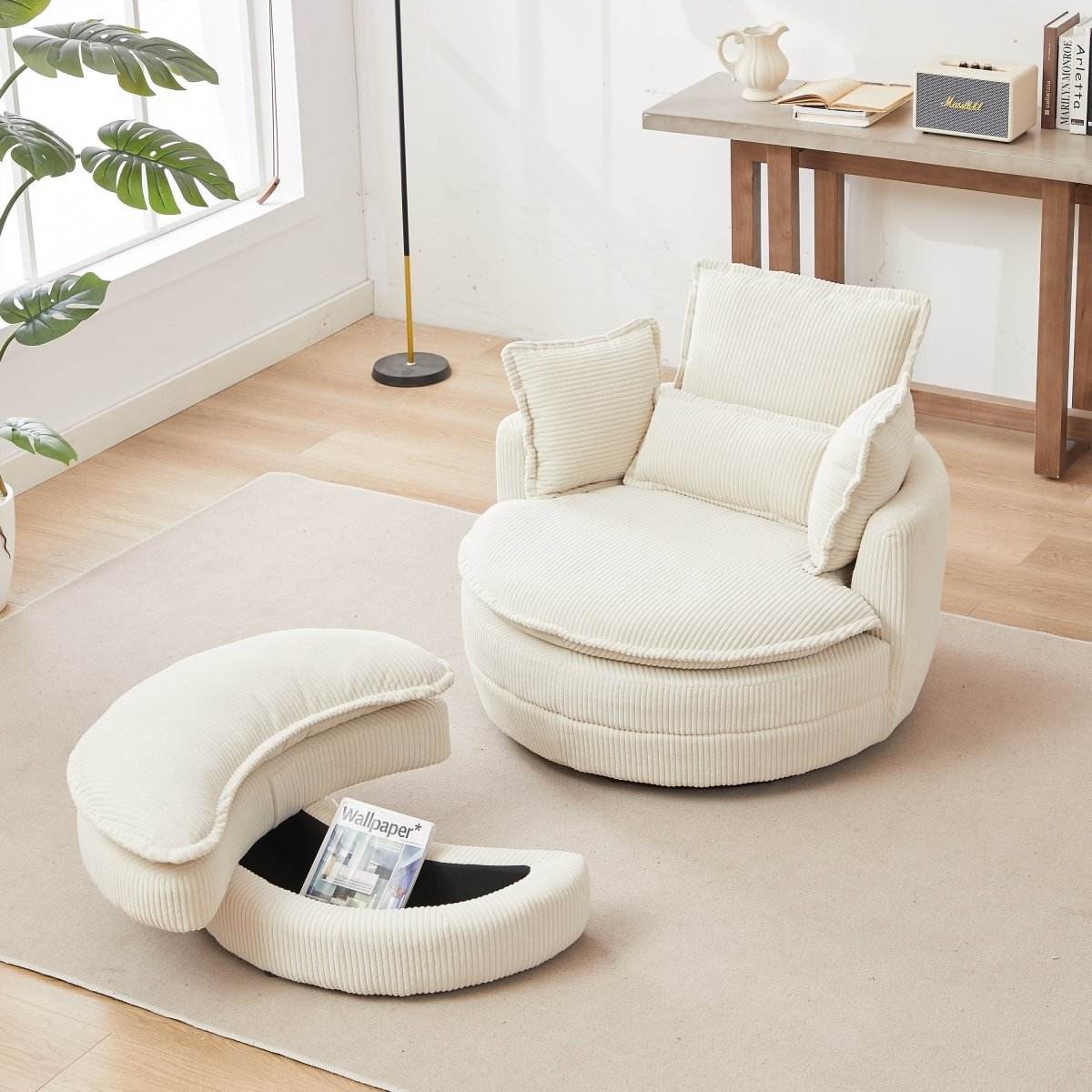 Oversized Modern Corduroy Swivel Chair With Ottoman - Sleep Galleria