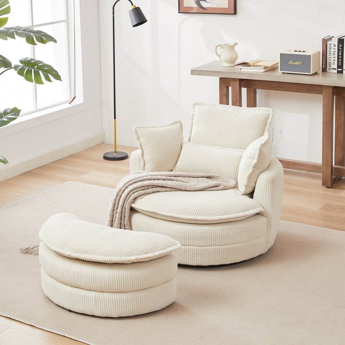 Oversized Modern Corduroy Swivel Chair With Ottoman - Sleep Galleria