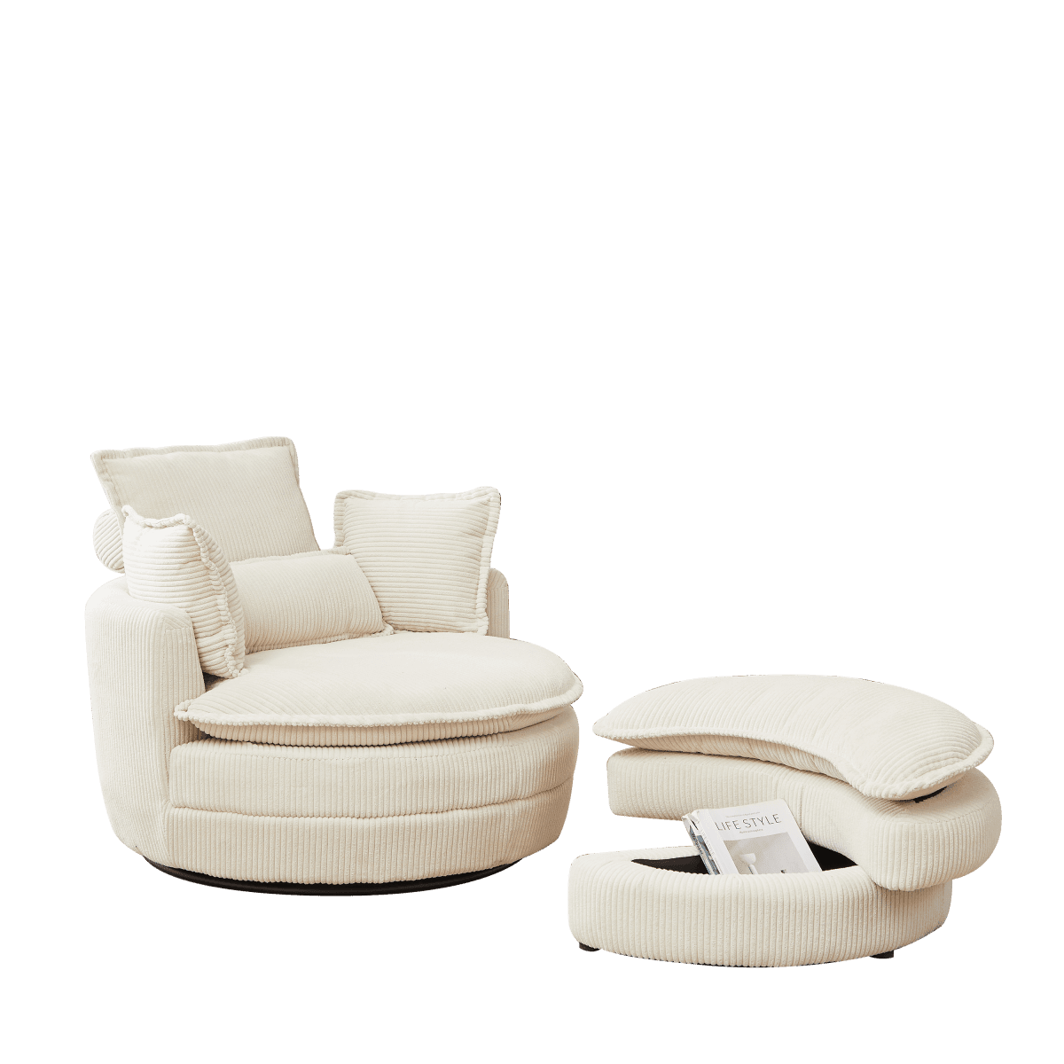 Oversized Modern Corduroy Swivel Chair With Ottoman - Sleep Galleria