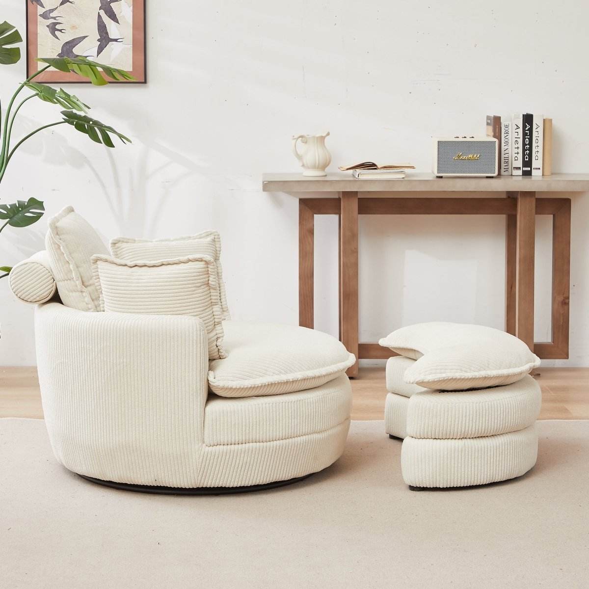 Oversized Modern Corduroy Swivel Chair With Ottoman - Sleep Galleria