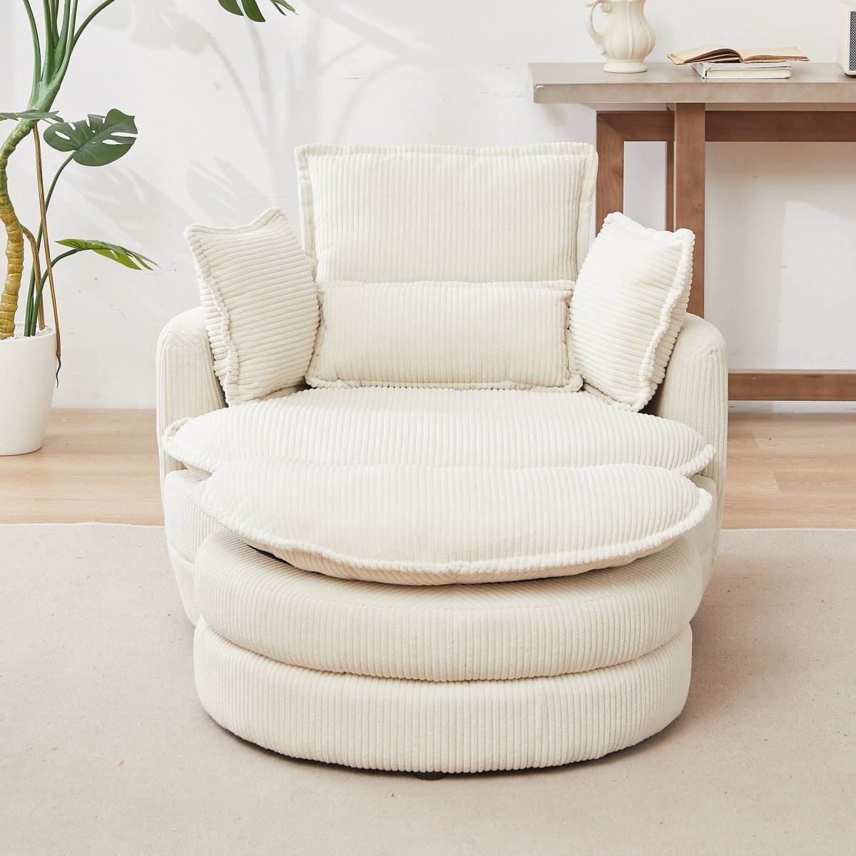 Oversized Modern Corduroy Swivel Chair With Ottoman - Sleep Galleria