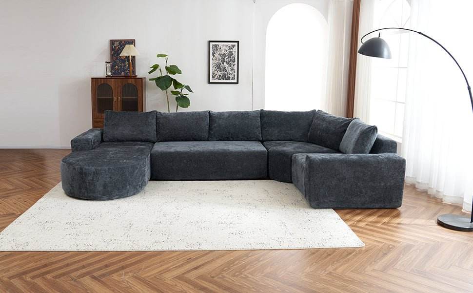Oversized Modular Sectional Sofa Set Grey Chenille - Sleep Galleria