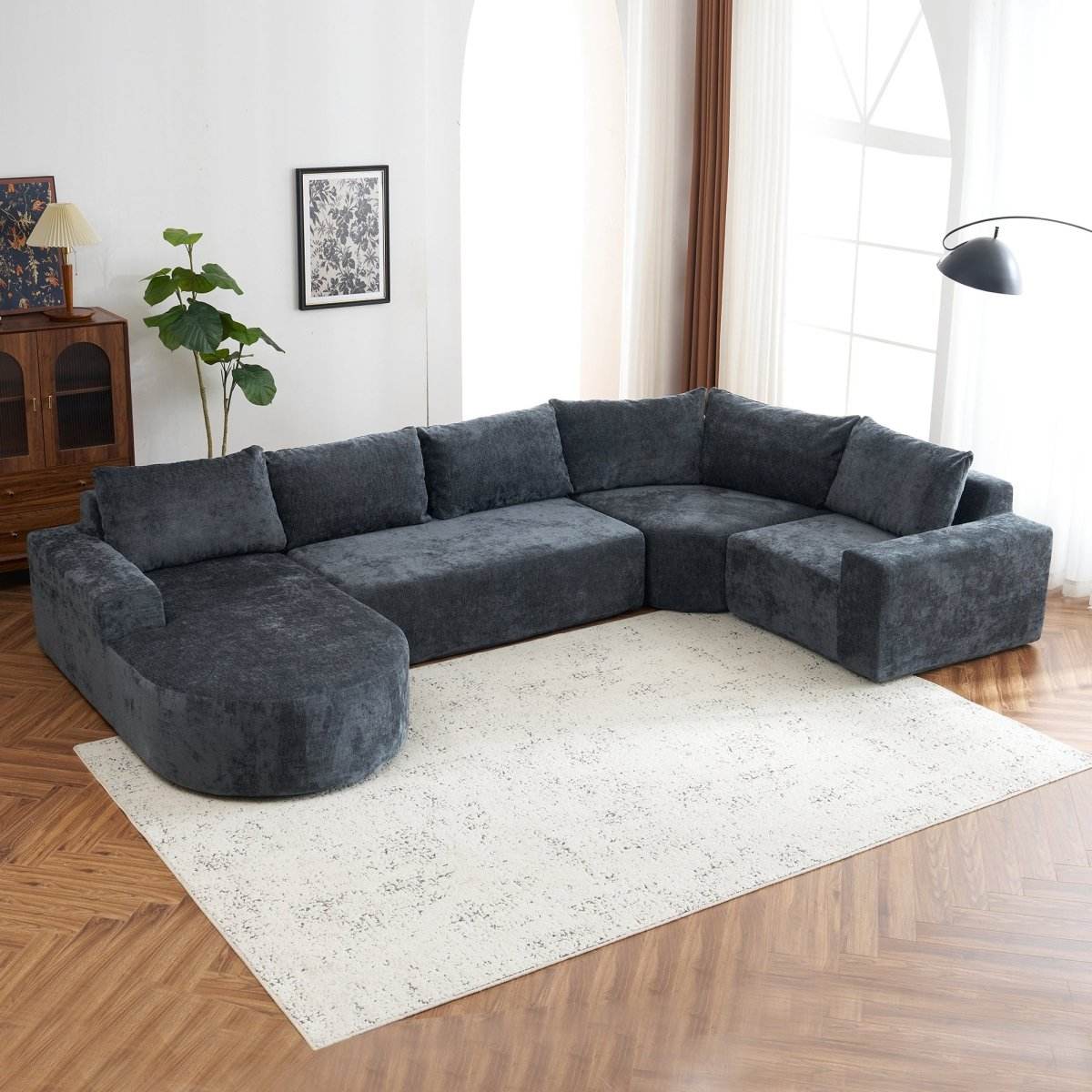 Oversized Modular Sectional Sofa Set Grey Chenille - Sleep Galleria
