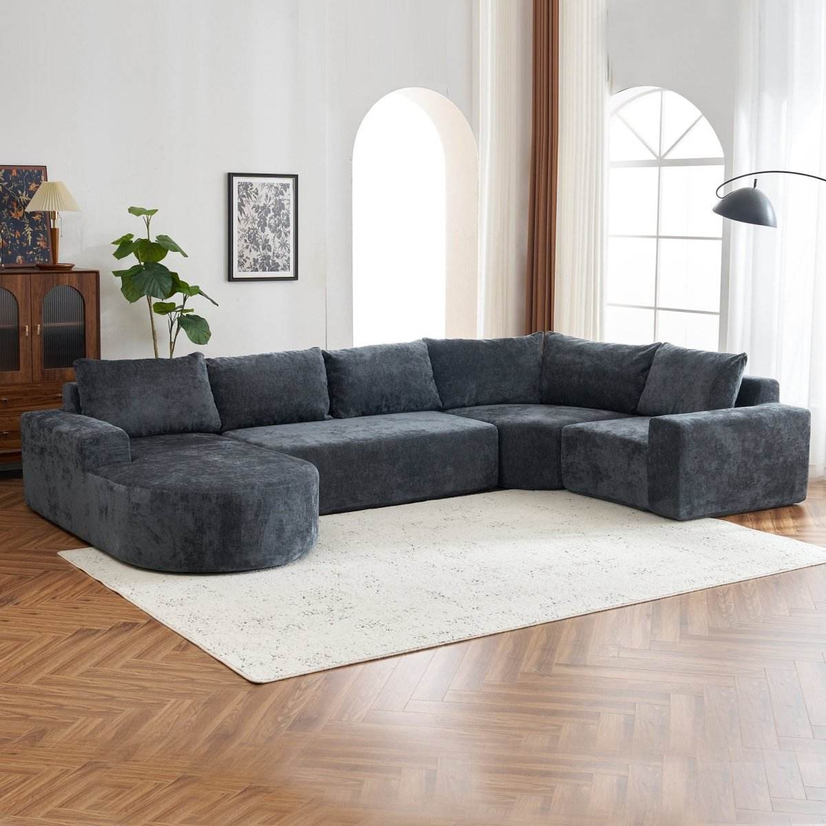 Oversized Modular Sectional Sofa Set Grey Chenille - Sleep Galleria