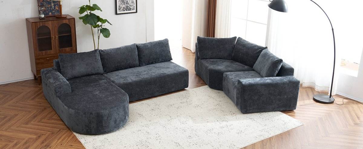 Oversized Modular Sectional Sofa Set Grey Chenille - Sleep Galleria