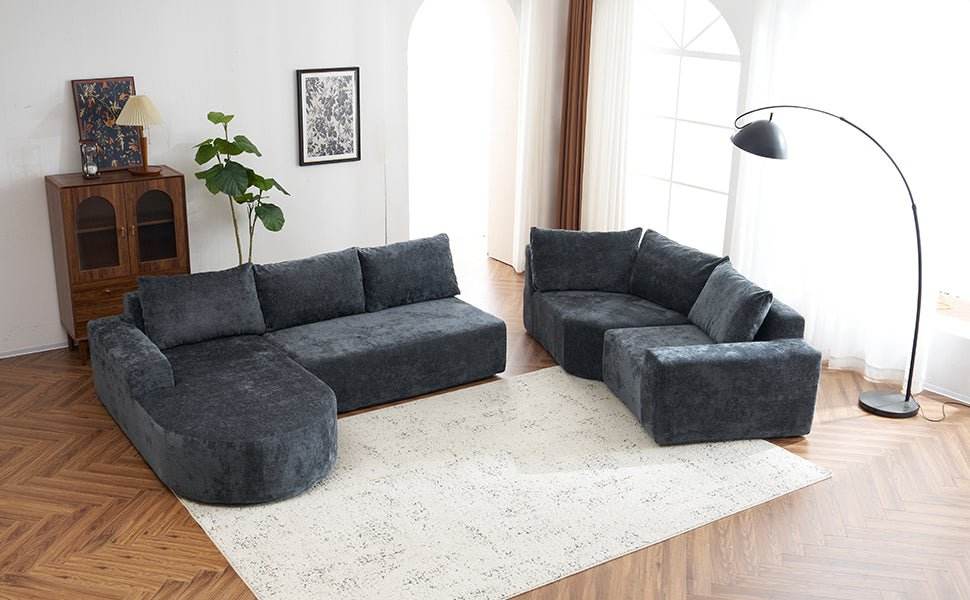 Oversized Modular Sectional Sofa Set Grey Chenille - Sleep Galleria