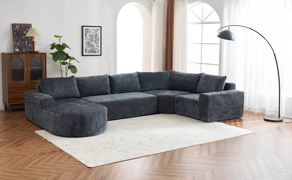 Oversized Modular Sectional Sofa Set Grey Chenille - Sleep Galleria