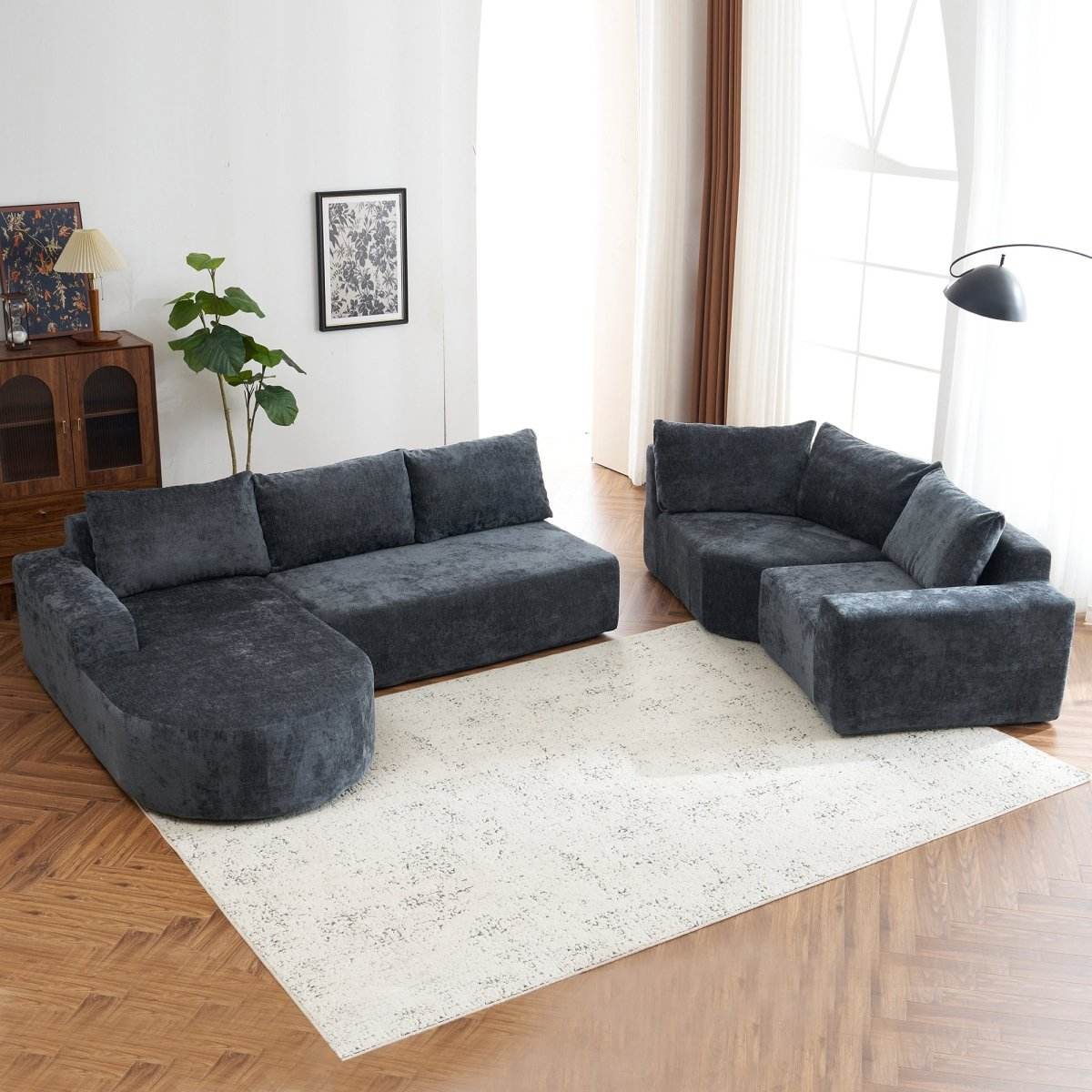 Oversized Modular Sectional Sofa Set Grey Chenille - Sleep Galleria