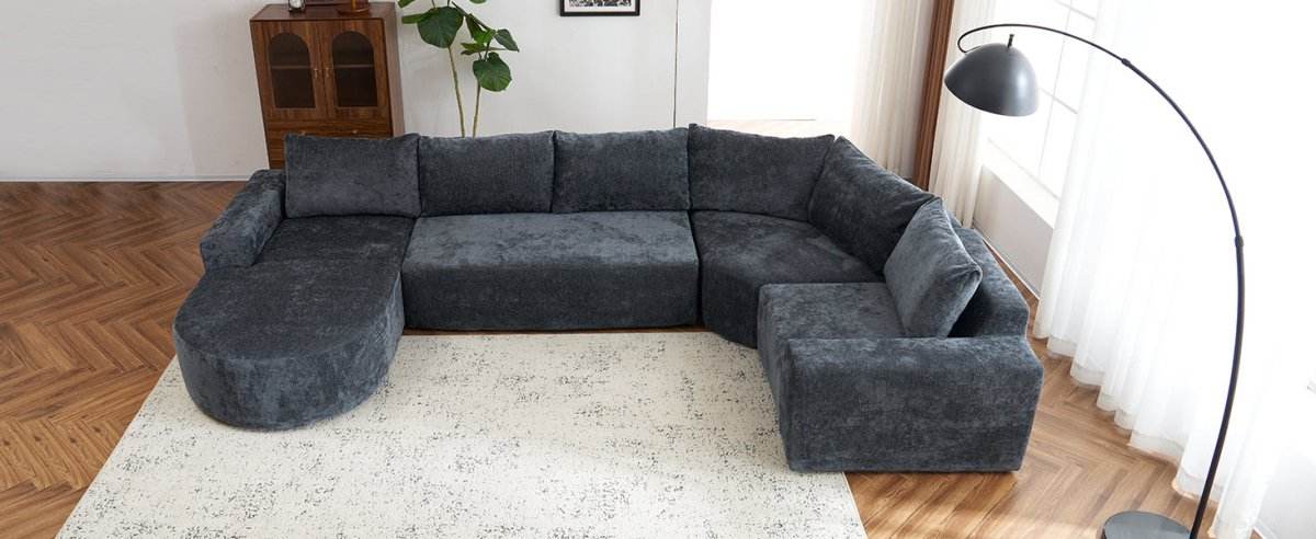Oversized Modular Sectional Sofa Set Grey Chenille - Sleep Galleria