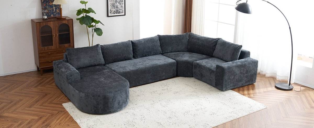 Oversized Modular Sectional Sofa Set Grey Chenille - Sleep Galleria