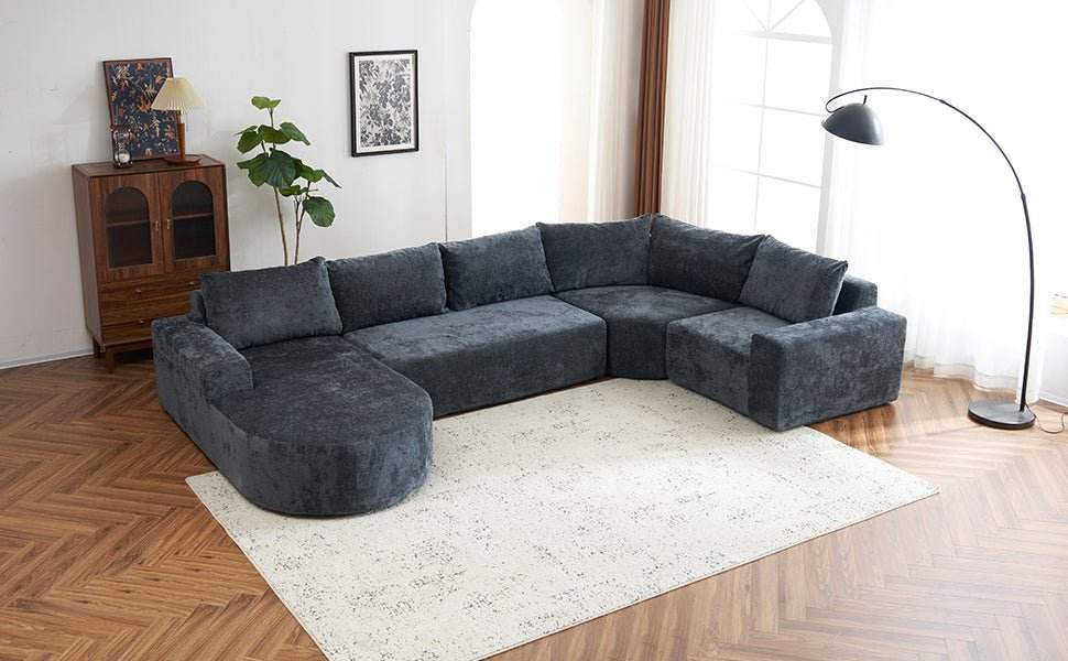Oversized Modular Sectional Sofa Set Grey Chenille - Sleep Galleria