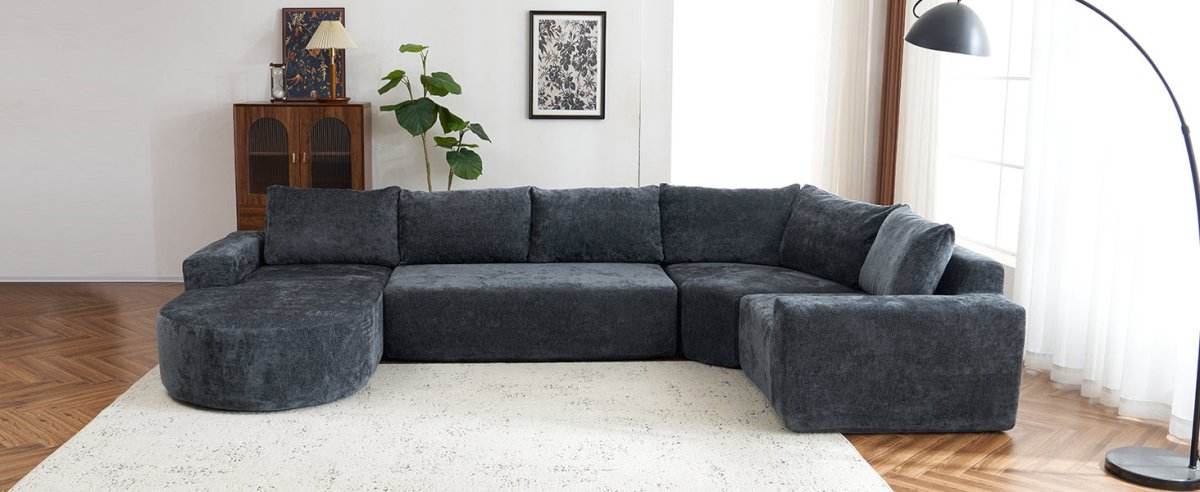 Oversized Modular Sectional Sofa Set Grey Chenille - Sleep Galleria