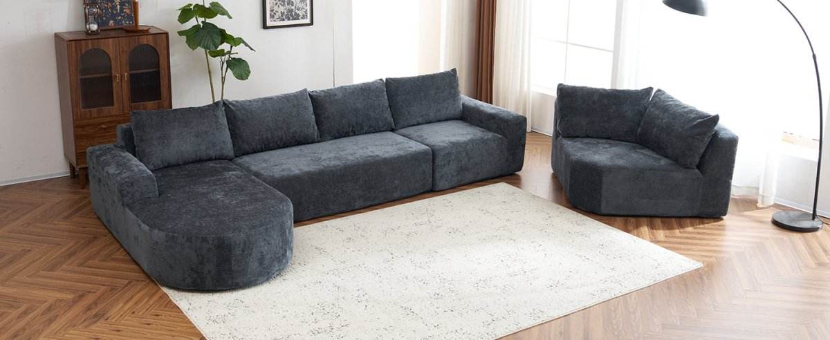 Oversized Modular Sectional Sofa Set Grey Chenille - Sleep Galleria